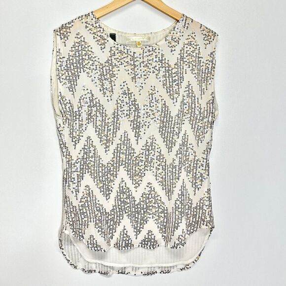 Jenny Han 100% Silk Sleeveless Cream Sequin Boat Neck Blouse Size XS - Picture 9 of 9